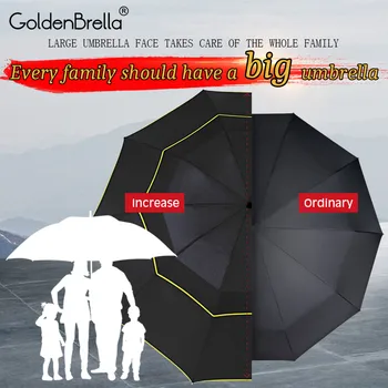 

130CM Double layer Umbrella Rain Women 3Folding Strong Windproof Large Umbrella Men Quality Travel Business Portable Umbrella