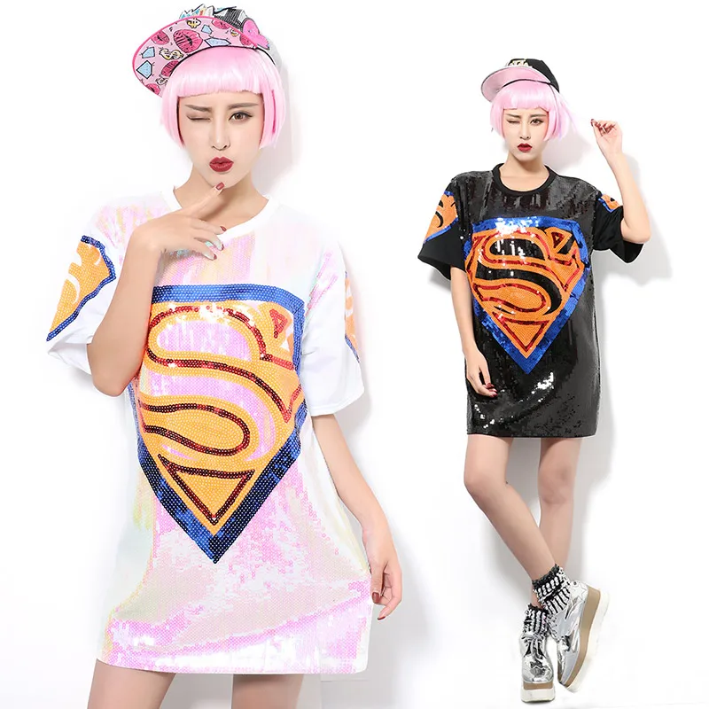 

TREND-Setter 2018 Summer Street Style Pink Sequins Women T Shirt With Sequins T-Shirt Superman Mark Womens Tee Shirt Femme