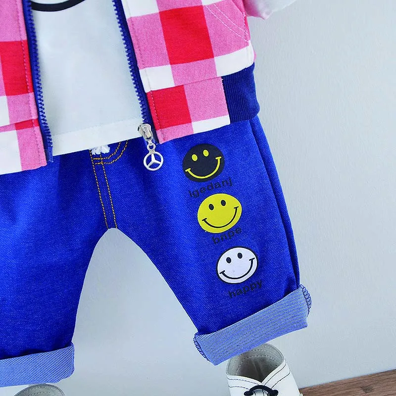 Children Boys Three-piece Zipper Shirt Navy Blue Pants Sets Fashion Casual Long Sleeve Cotton Spring Autumn