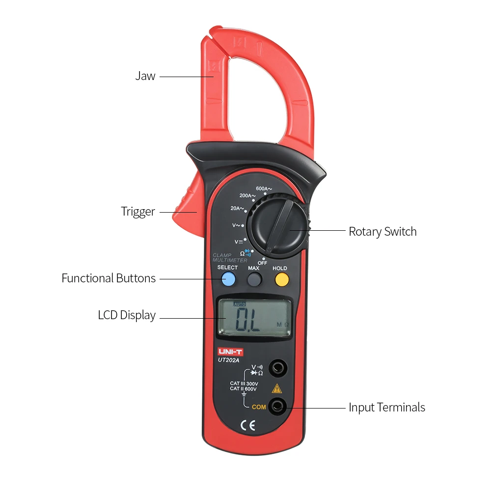 UT202A Мини Клещи переменного тока Вольтметр переменного/постоянного тока амперометрический клещи цифровой ЖК-диод тестер ESR метр с сумкой для хранения