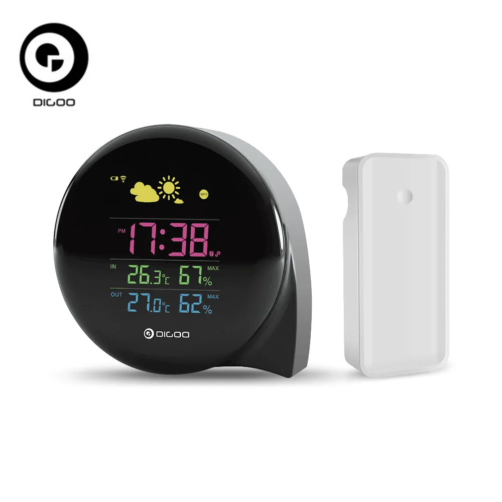 

DIGOO DG-THS02 Mini Comma Weather Station Digital LED Screen Indoor Outdoor Thermometer Hygrometer Weather Forecast Daily Clock
