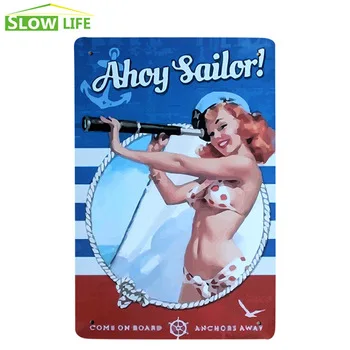 Hot Sexy Girl Sailor Metal Tin Sign Cafe /Bar Wall Decor Metal Sign Vintage Home Decor Metal Plaque Retro Painting Metal Plate