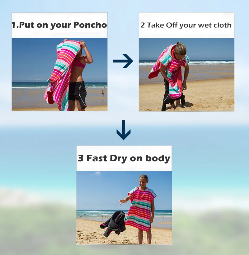 Microfiber Wetsuit Changing Robe Poncho with hood Quick Dry Hooded Towels for Swim Beach & Pool Compact & Lightweight Swim Towel 6