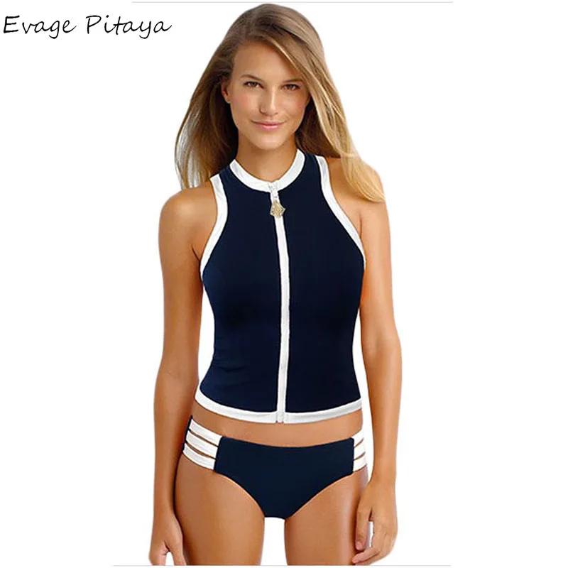 

2017 Zipper bikini set Women strappy 2 Pieces bikini Suits Block Party Rash Vest Multi-strap Hipster Sexy Bathing Suit Swimsuit