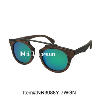 

high quality brand mirror blue polarized lens dark grey metal nose bridge wooden frame sunglasses