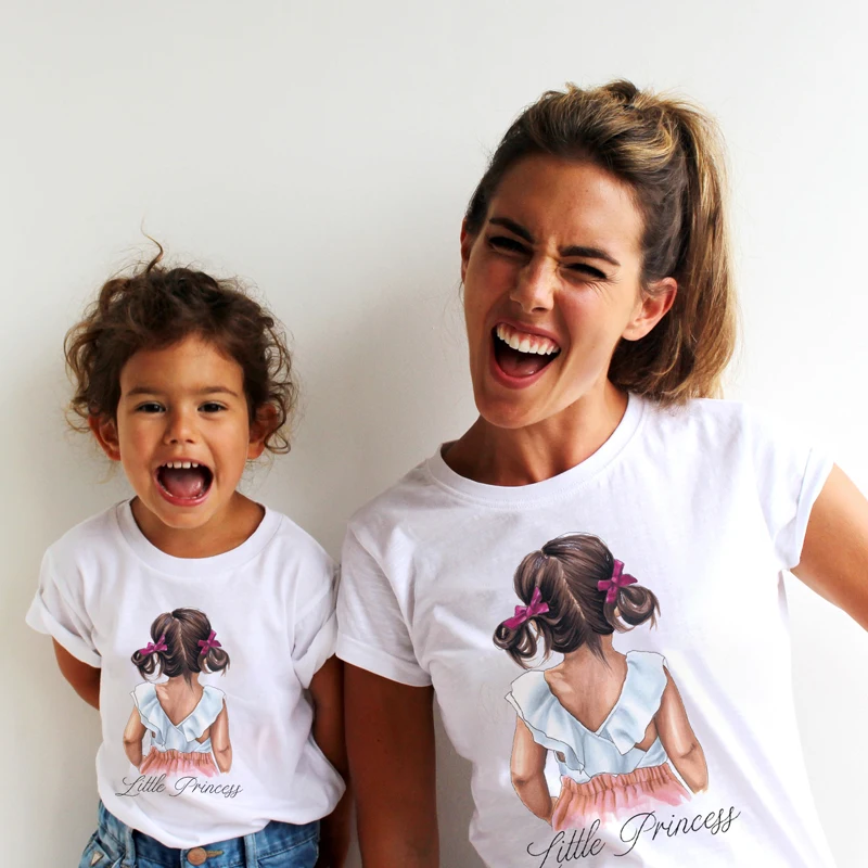 ZSIIBO/женская футболка в стиле Харадзюку; Одинаковая одежда для всей семьи; топы для маленьких принцесс; топы для девочек; модная футболка; Kawaii; белая футболка; CX6L239 - Цвет: Bai01