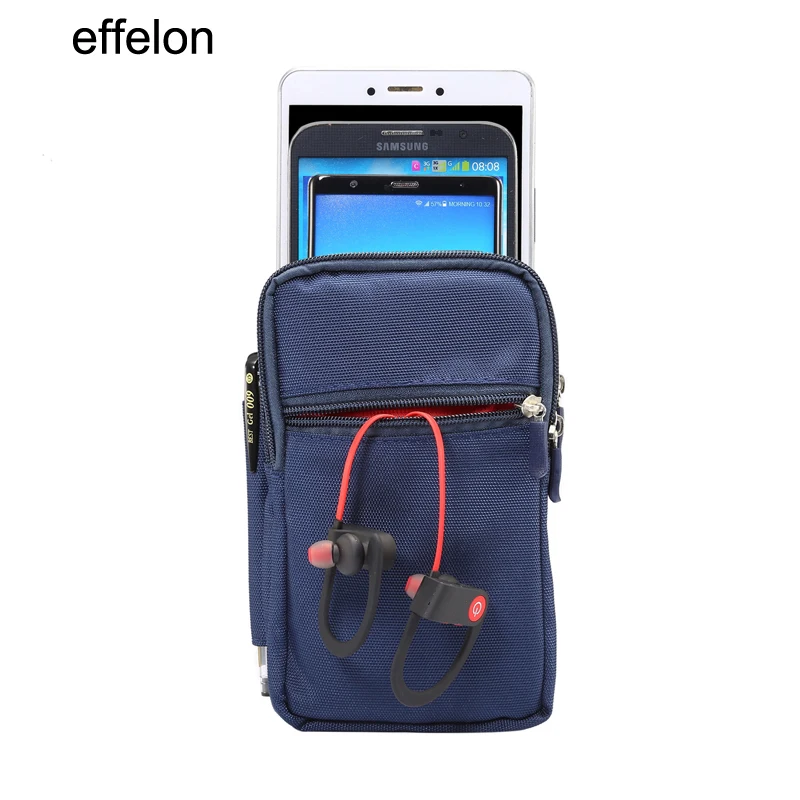 

3 Colors Pen Slot Design 4 Zippers Carabiner Pockets Bag For Multi Phone Model Hook Loop Belt Pouch For Smart Phone 7.0" Below.