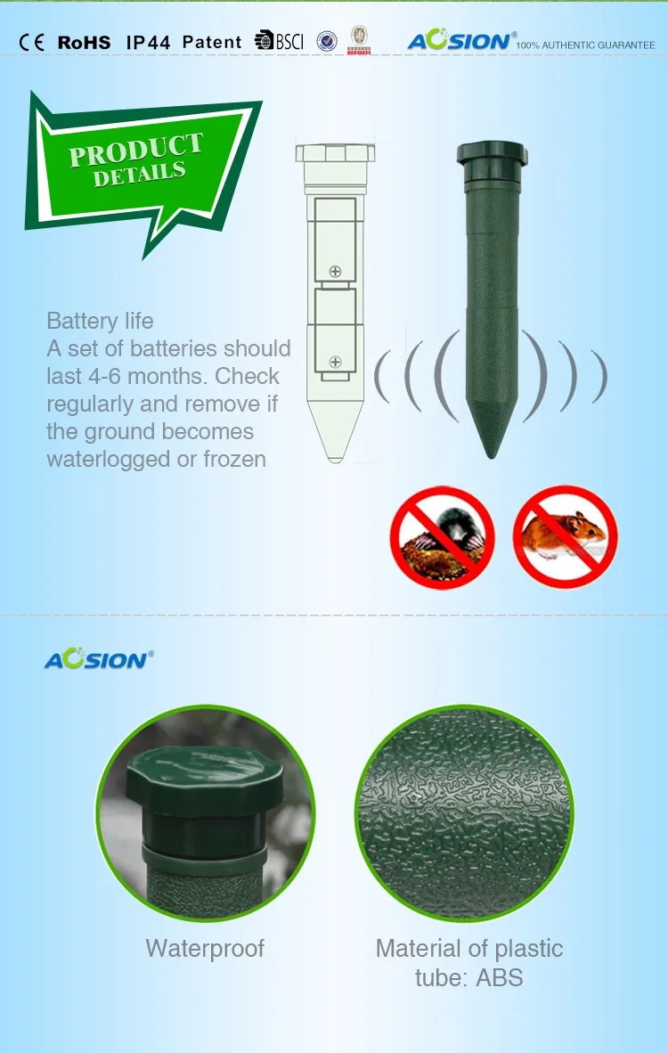 Aosion борьба с вредителями на батарейках звук и вибрация садовый пластмассовый Отпугиватель грызунов моль волей сусликов