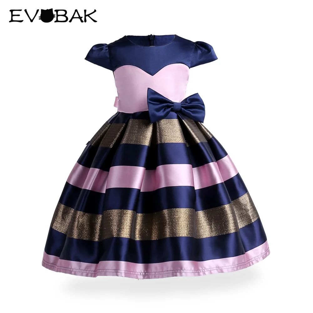 

Kids Summer Girls Dress 3-10 Years Striped Bow Dress For Girls Clothes Summer Short Sleeve Child Kid Girls Birthday Party Dress