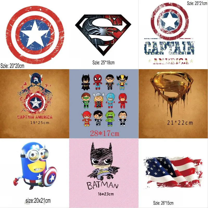 

Hot Fashion Cartoon Super Hero Iron On Patches Stickers Washable Appliques A-level Heat Transfer For DIY Accessory Clothing m103