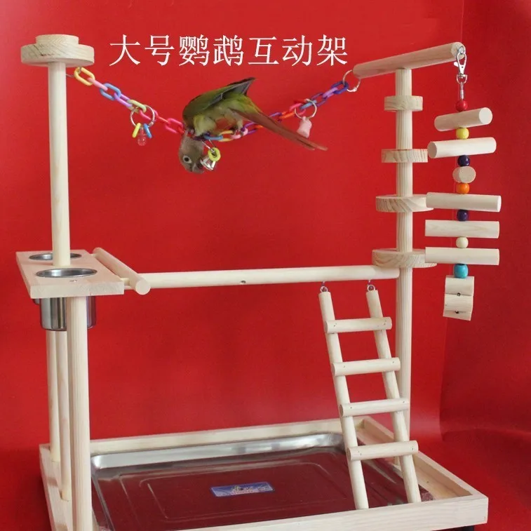 

Large size Wood Parrot Playground Bird Perch with Ladders Feeder Parrot Bite Toys Bird frame Stand Cage Bird Suspension Bridge