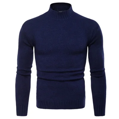 HCXY, мужской вязаный пуловер и свитер для мужчин, майка, мягкий пуловер для мужчин, шерстяной стрейчевый мужской свитер с высоким воротом - Цвет: Тёмно-синий