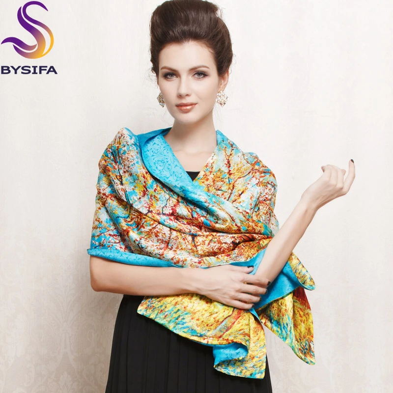 

2018 New Design China Style Long 100% Pure Silk Scarf 175*52cm Hot Sale Female Digital Printing Design Blue Mulberry Silk Scarf