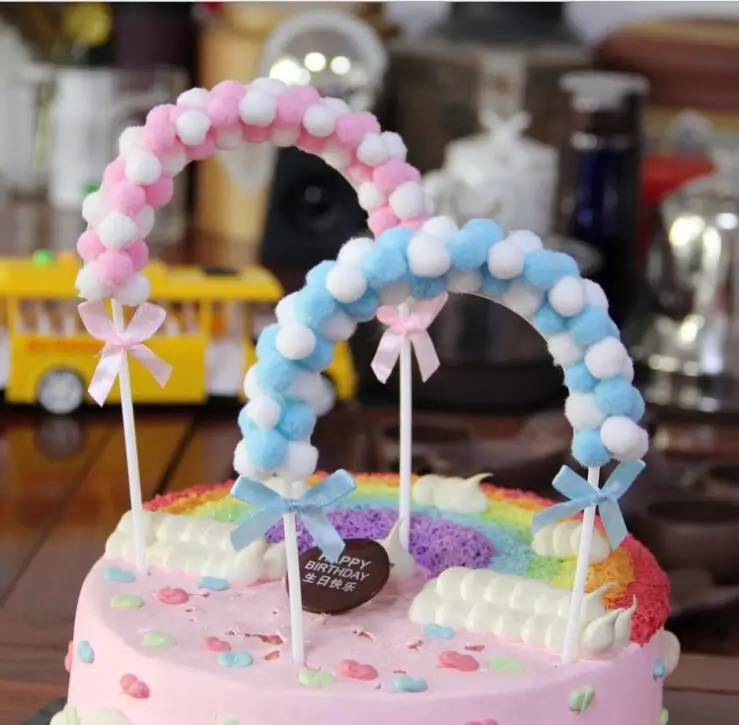 

1Pcs Hot Sale Pink Blue Soft Pompom Cloud Topper Baby Shower Birthday DIY Cake Top Flags Decoration Party Supplies