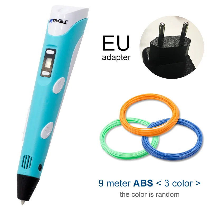 Myriwell 3D Ручка светодиодный экран DIY 3D печатная ручка 100 м ABS нить креативная игрушка подарок для детей дизайн рисунок - Цвет: Blue EU