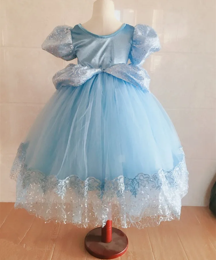 Детское платье Золушки для маленьких девочек; Костюм голубого цвета; платье принцессы королевы; платье на Хэллоуин; рождественскую вечеринку; платье с блестками для костюмированной вечеринки