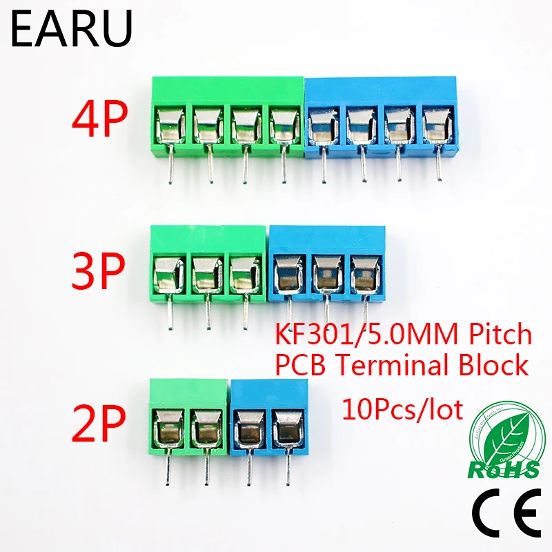 10 шт./лот KF301-5.0-2P KF301-3P KF301-4P шаг 5,0 мм прямой контакт Американская классификация проводов 2р 3P 4P винт клеммный блок печатных плат разъем сине-зеленый