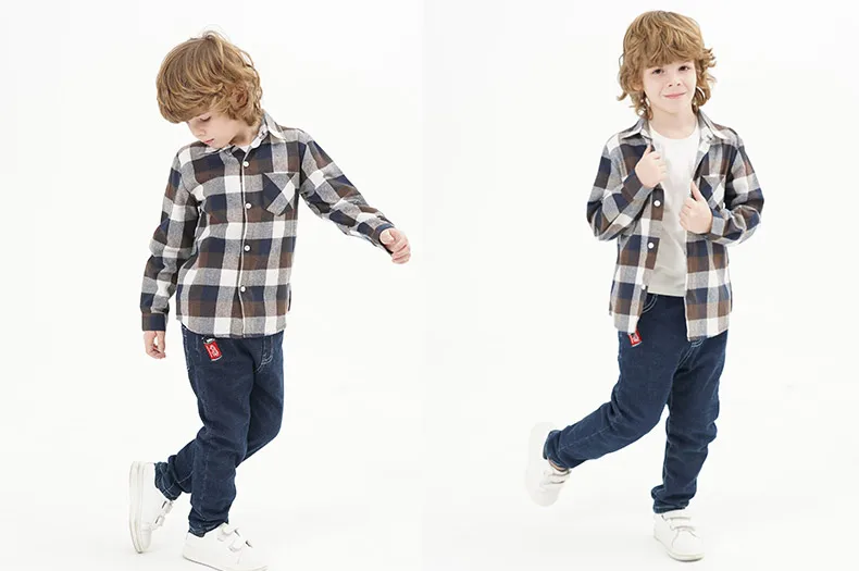 Hot Sale 100%Cotton Baby Boy Shirt Turn-down Collar Flannel Baby Blouse Tops Plaid Baby Shirts For 2-12 Years Old Kids Shirts