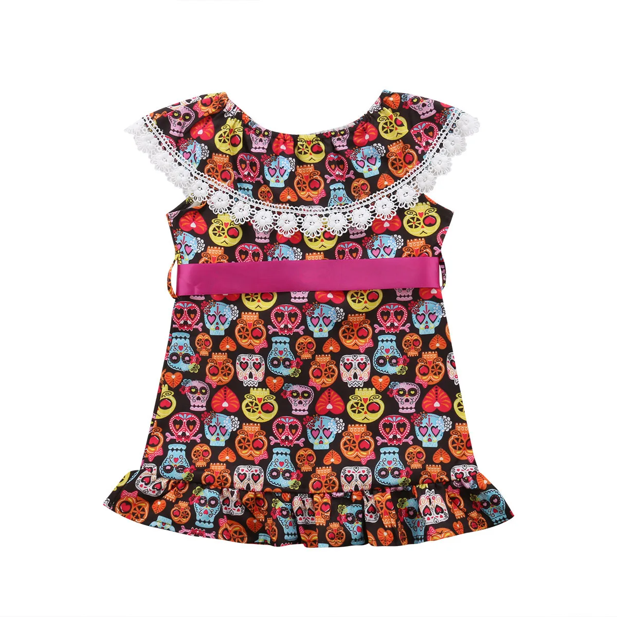 

Halloween Baby Girls Dress Skull Print Bowknot Prnicess Party Clothes Dresses