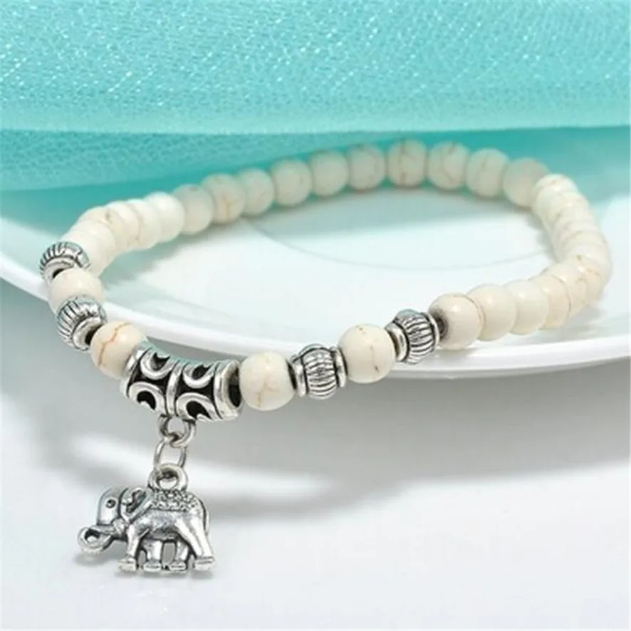 

2018 women Bracelet New crystal women Fashion White Elephant Beads Bracelet Tibet Pendant Elastic Bracele #1