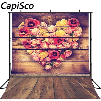

Capisco Love flowers Heart Valentine's Day Wood floor Poster Party Photography Background Photo Backdrop Photocall Photo Studio