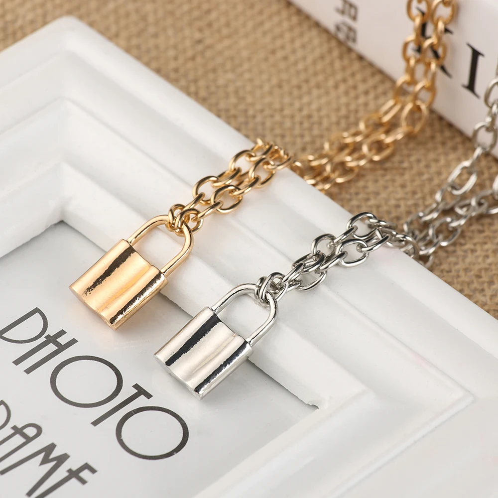 

1PC Hot Sale Silver Color PadLock Pendant Necklace Women Punk Jewelry Stainless Steel Rolo Cable Chain Necklace Friendship Gifts