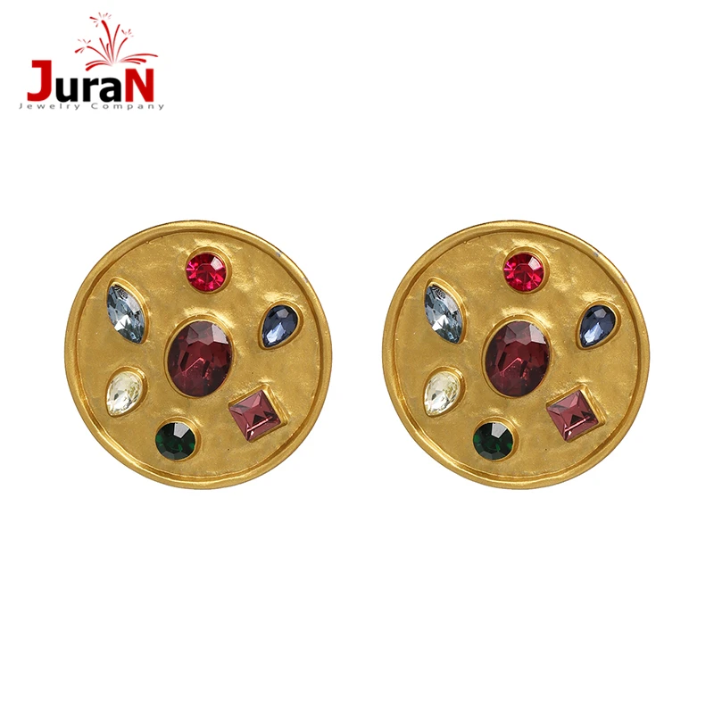 JURAN большой круглый красочные Кристальные серьги ZA Дизайн Металл себе горный хрусталь серьги гвоздики для женщин