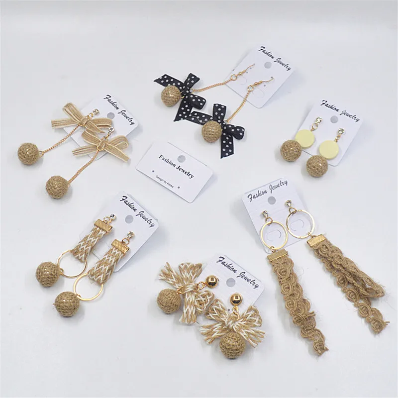 Retro Fashion DIY Handmade Stud Earrings Temperament Lady Fabric Bow Exaggerated Long Personality | Украшения и аксессуары
