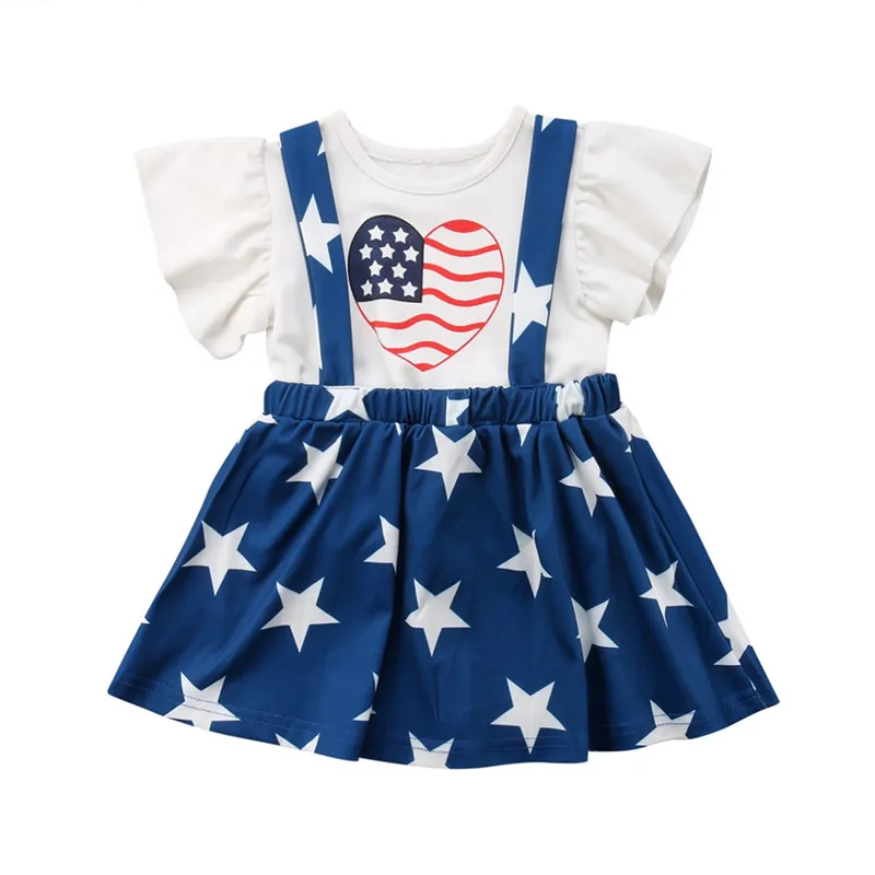 Toddler Kids Baby Girl Clothes Set Summer Short Sleeve Round Neck T-shirt Tops Tutu Skirt 4th July 2pcs Girls Clothing Outfit | Детская