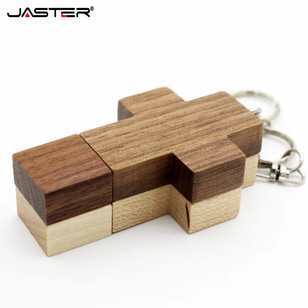 JASTER Флешка usb-накопитель в виде деревянного Креста флеш-накопитель USB карта памяти 8 ГБ 16 ГБ 32 ГБ Крестовая Флешка кольцо для ключей, более 10 шт запись