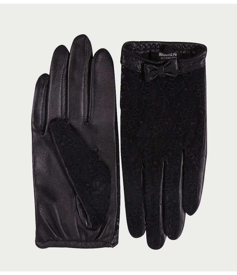 Натуральная кожа женские перчатки Демисезонный вождения черные кружевные перчатки овчины женский тонкий Стиль подкладки сенсорный L17015