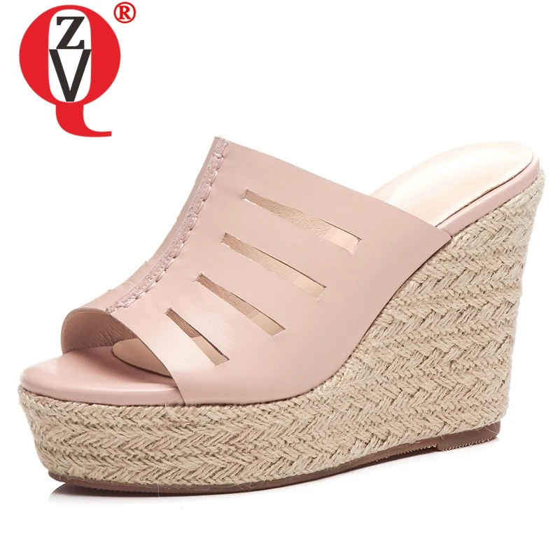 

ZVQ shoes woman 2019 summer new fashion sexy genuine leather woman slippers outside super high wedges platform ladies sandals