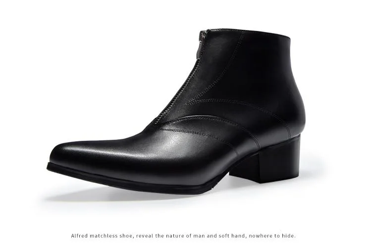 Мужские Простые Стильные ботинки из натуральной кожи; сезон осень-зима; Ботильоны на молнии с острым носком на высоком каблуке; Мужские ботинки в деловом стиле; размеры 36-44