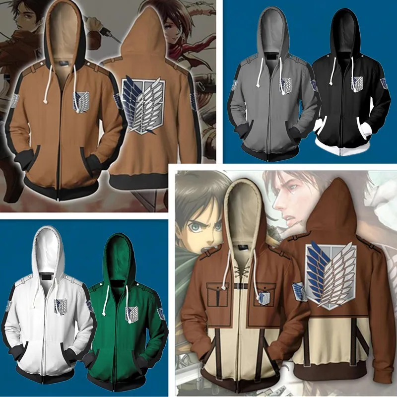 

Attack on Titan Anime Cosplay Costumes Attack on Titan Zipper Hoodies Sweatshirts 3D Printing Unisex Adult man/women Clothing on