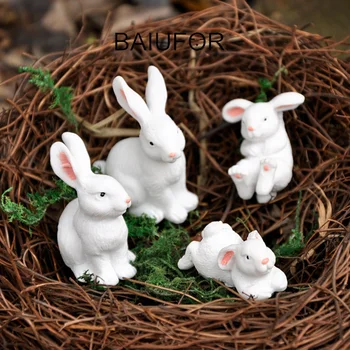 

BAIUFOR Animal Miniature White Rabbit Family Terrarium Figurines DIY Fairy Garden Miniatures Moss Landscape Decor Toy