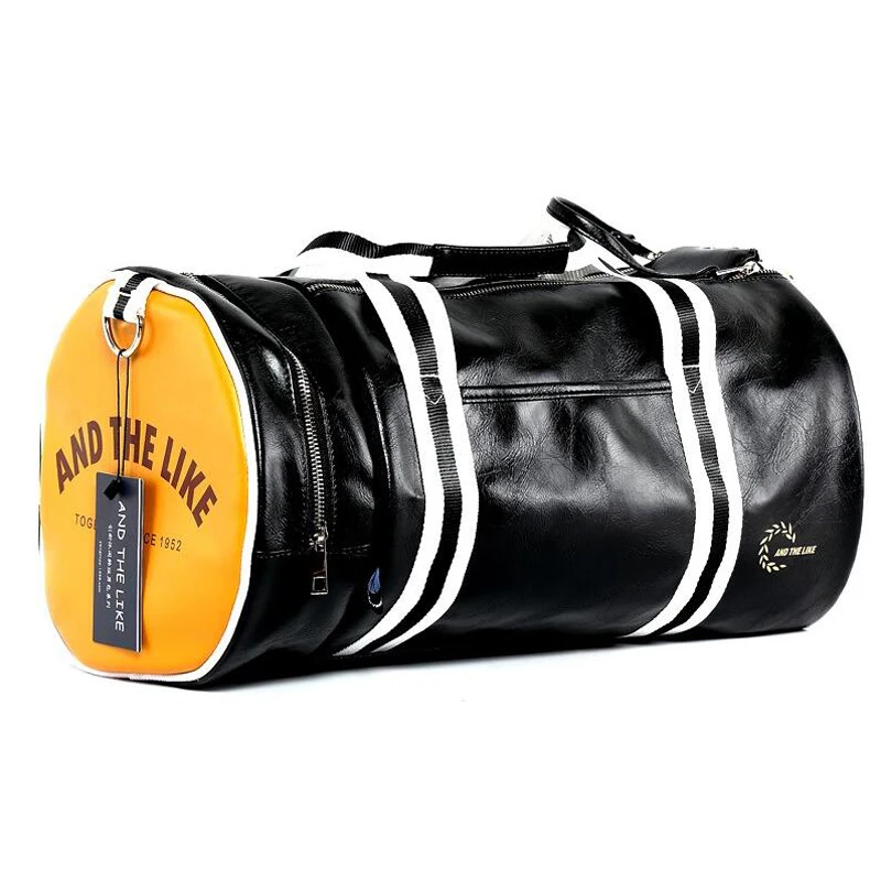 Men Soft Leather Barrel Travel Bag Fashion High Capacity Bag For Men Waterproof Shoulder Luggage ...