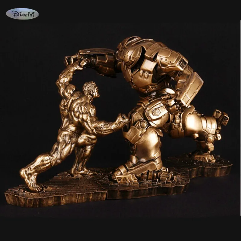 

Limited Quantity 2pcs /Set Hulk VS Iron Man MK44 Statue Finish Painting Resin Staue Lmitation Bronze Statue Action Figure 34CM