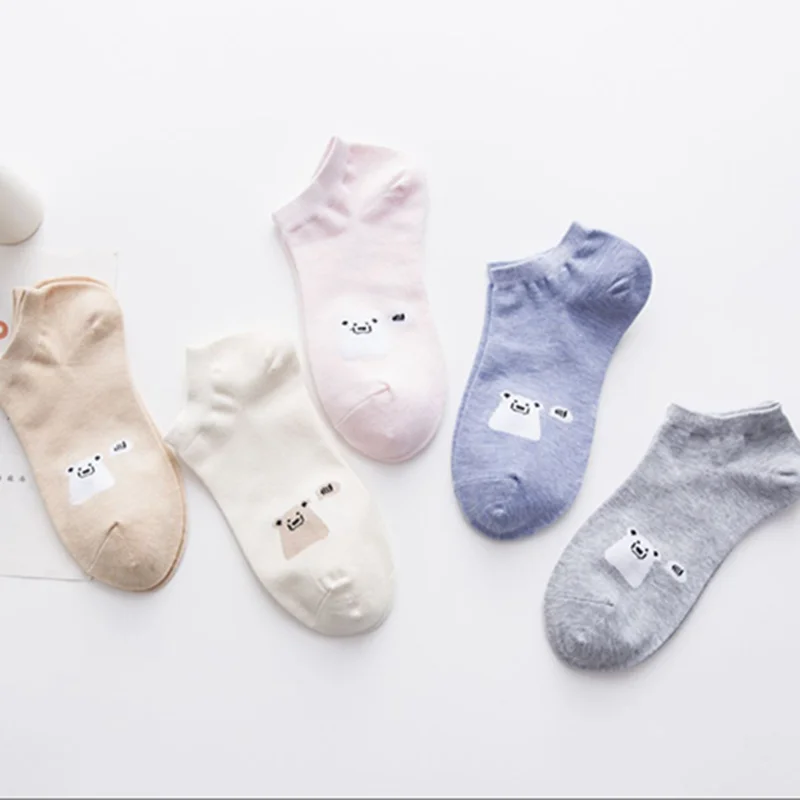Новая мода Polar bear сплошной цвет женские хлопковые носки летние короткие носки тапочки Для женщин Повседневное мягкие носки