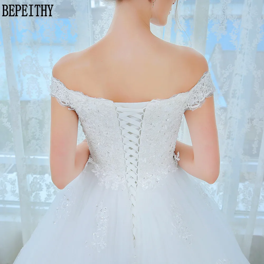 BEPEITHY Vestido de noiva кружевное Тюлевое свадебное платье с открытыми плечами Свадебные платья с аппликацией