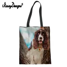 3D холщовая хозяйственная сумка для женщин Студенческая американская кокер спаниель собака напечатанная сумка для отдыха многоразовые сумки на плечо сумка-тоут для покупок
