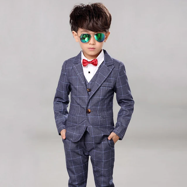 3 Piece Plaid Formal Suit for Boys Wedding Dress Kids Tuxedo Suits Boys