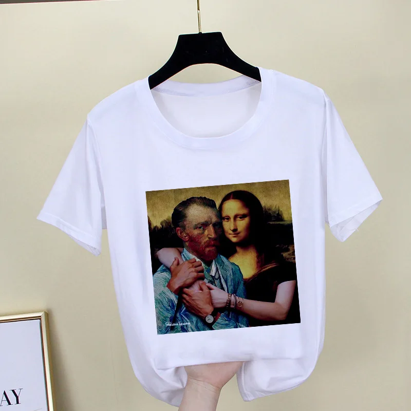 Мона Лиза Футболка женская пародия индивидуальность модная футболка лето Harajuku эстетика короткий рукав белые топы женская футболка - Цвет: YH-889
