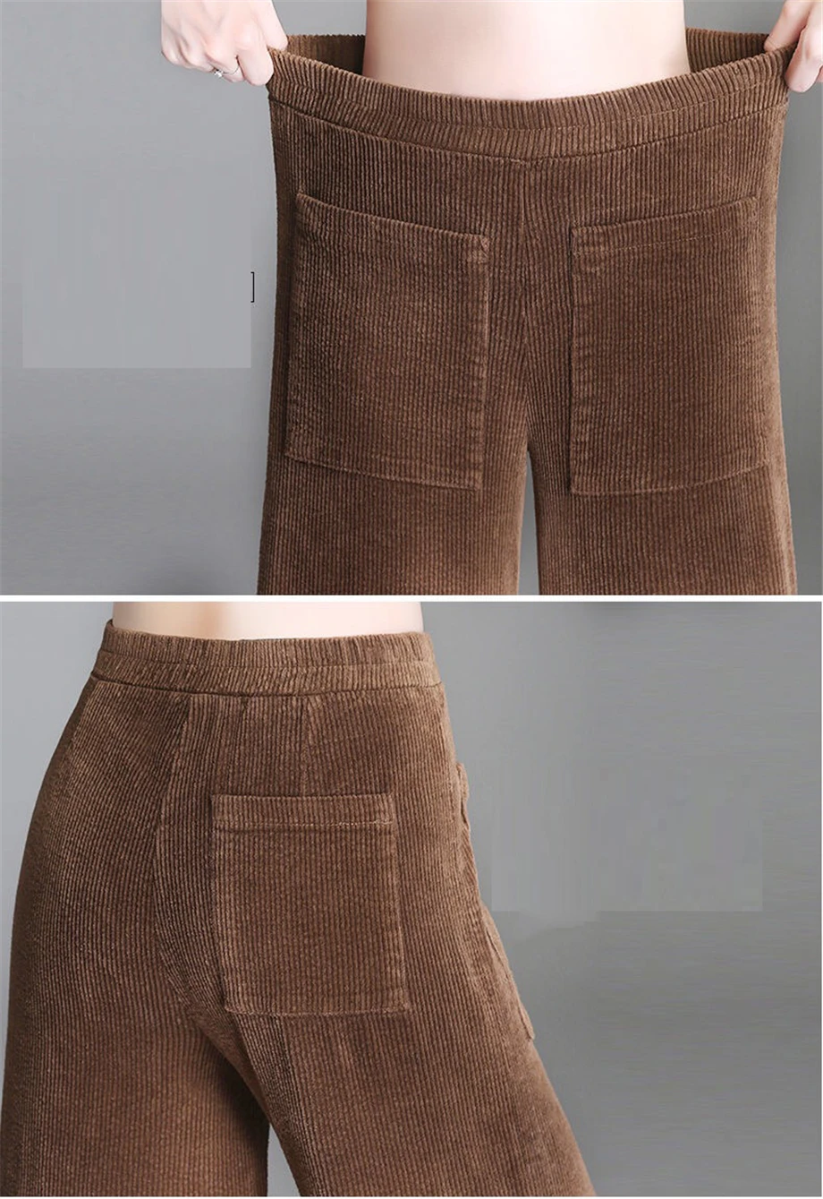 Женские повседневные вельветовые брюки с эластичной резинкой на талии, высококачественные однотонные свободные широкие брюки, весенние осенние штаны длиной до щиколотки 3XL