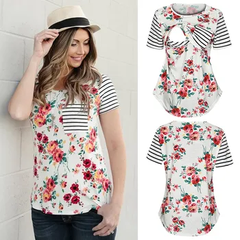

Breastfeeding Clothes Women Maternity Short Sleeve Floral Print Nursing Tops Lactancia Ropa Trendy Tops For Pregnant Women S-2XL