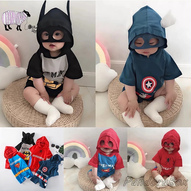 

Baby Boy Summer Short Sleeve Rompers Infant Photo Shoot Cartoon Props Clothes Kids Child Captain Superman Jumpsuit Costume