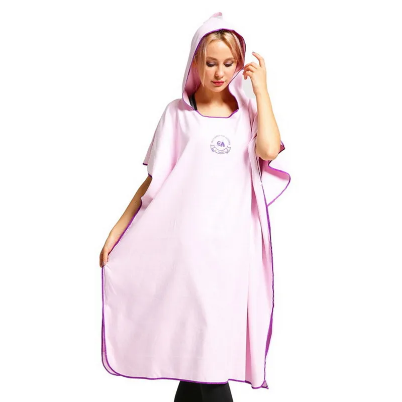 Летнее солнцезащитное быстросохнущее пляжное полотенце 109*91 см, большой размер, полотенце с капюшоном, полиэстер, спа, купальный халат, голубой - Цвет: pink