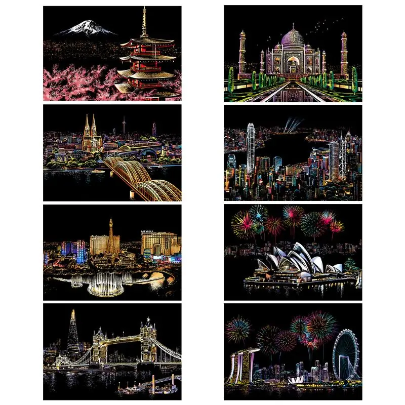 Креативный Цвет Открытка соскабливание ночные сцены царапание классическая архитектура города знак поздравительные открытки