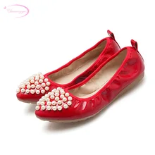 Chainingyee/Милая стильная удобная мягкая обувь для путешествий с круглым носком модная женская обувь на плоской подошве без шнуровки, украшенная бисером, белого и красного цвета