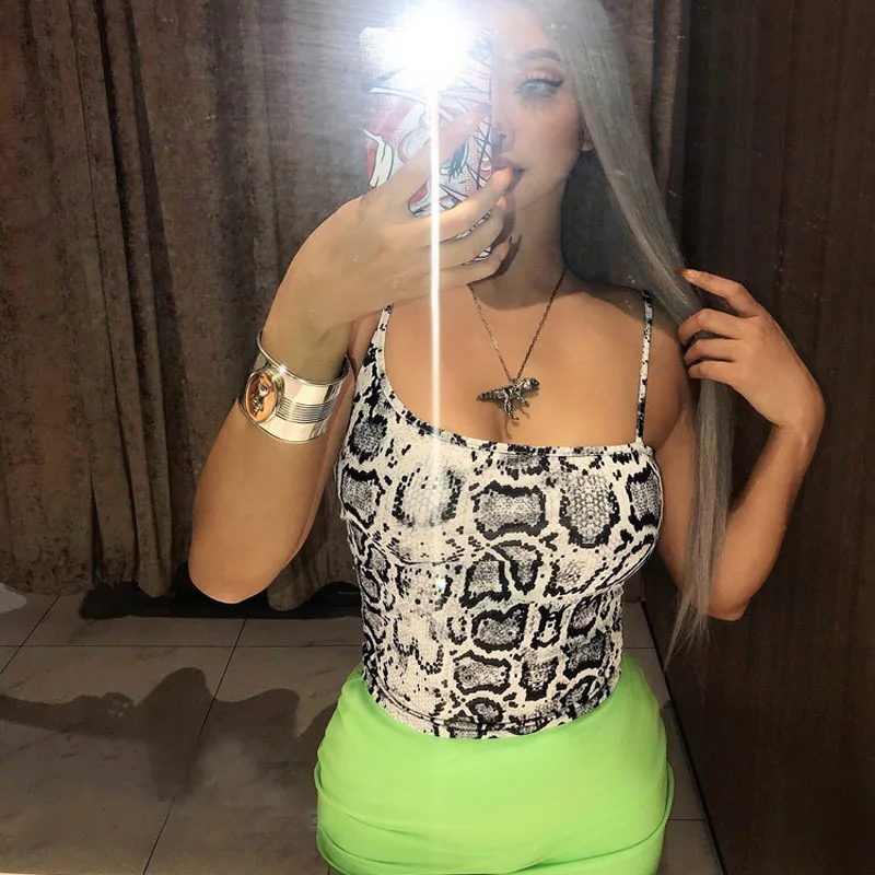 

Street Style Gradient Snake Pattern Diagonal Shoulder Y2K Style Waist High Elastic Camisole
