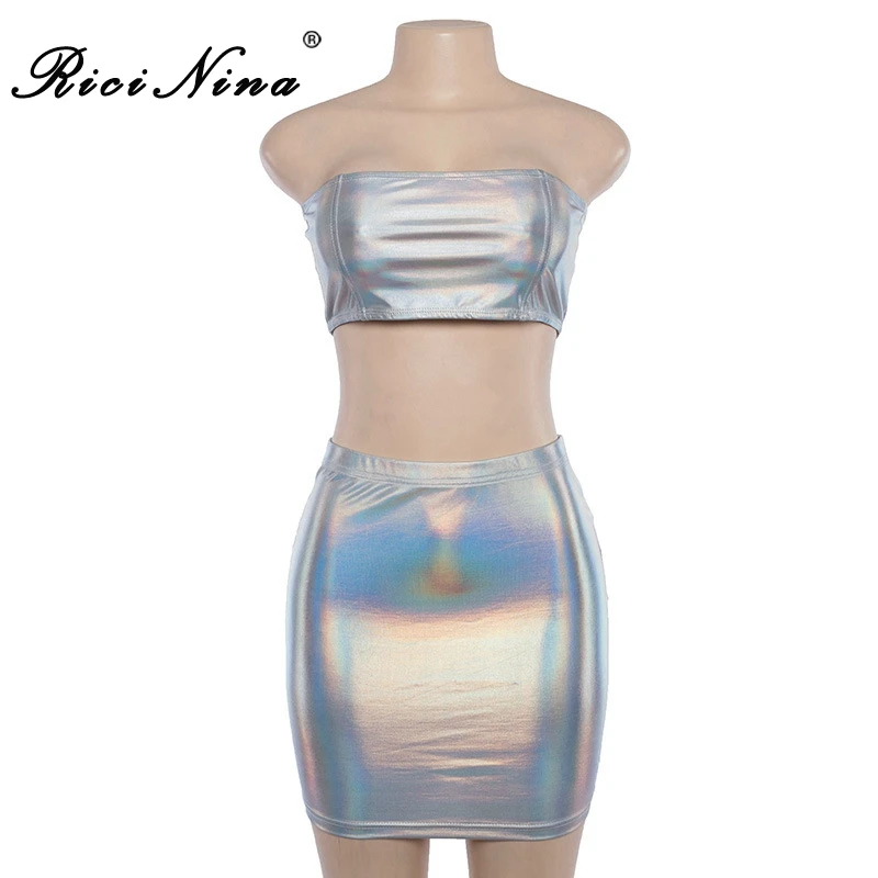 RICININA 2019 Women Sexy Dress Womens Strapless Sleeveless Two Pieces Set Woman Summer Bodycon Party Dress Vestidos